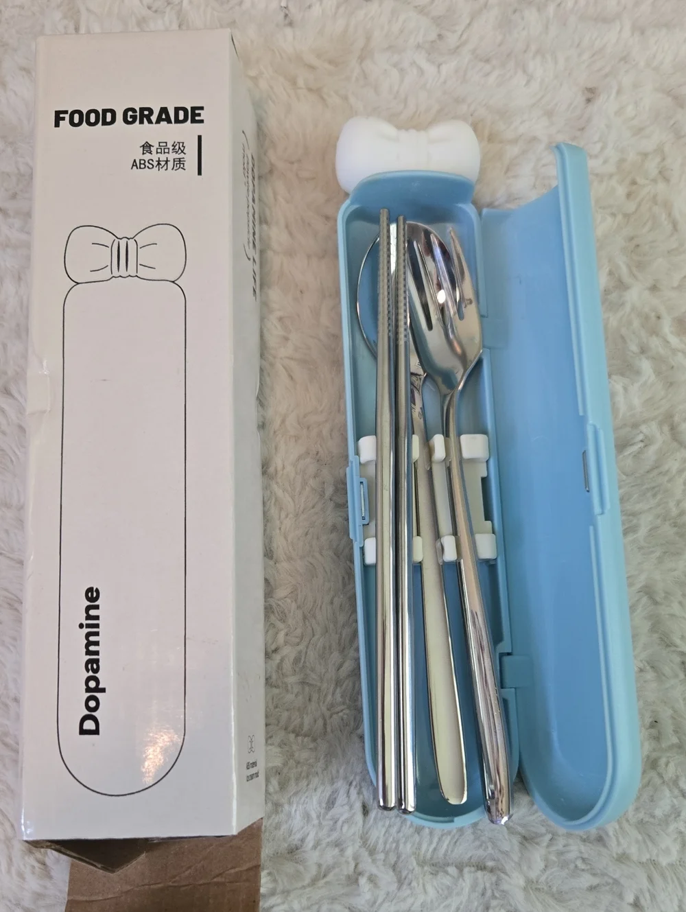 Blue Portable Cutlery Set - Reusable Chopsticks, Spoon & Fork